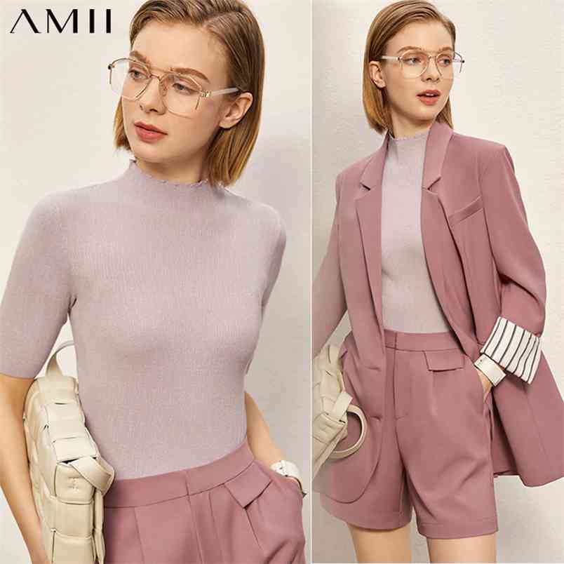 Minimalism Spring Summer Women's Shirt Tops Causal Solid Slim Fit Knit Sweater pullover 12140334 210527