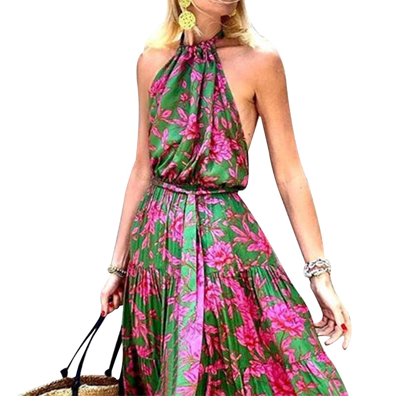 Women Dress Sleeveless Plus Size Print Dresses Vintage Sexy Long Flowers Summer Clothes Fashion 210513