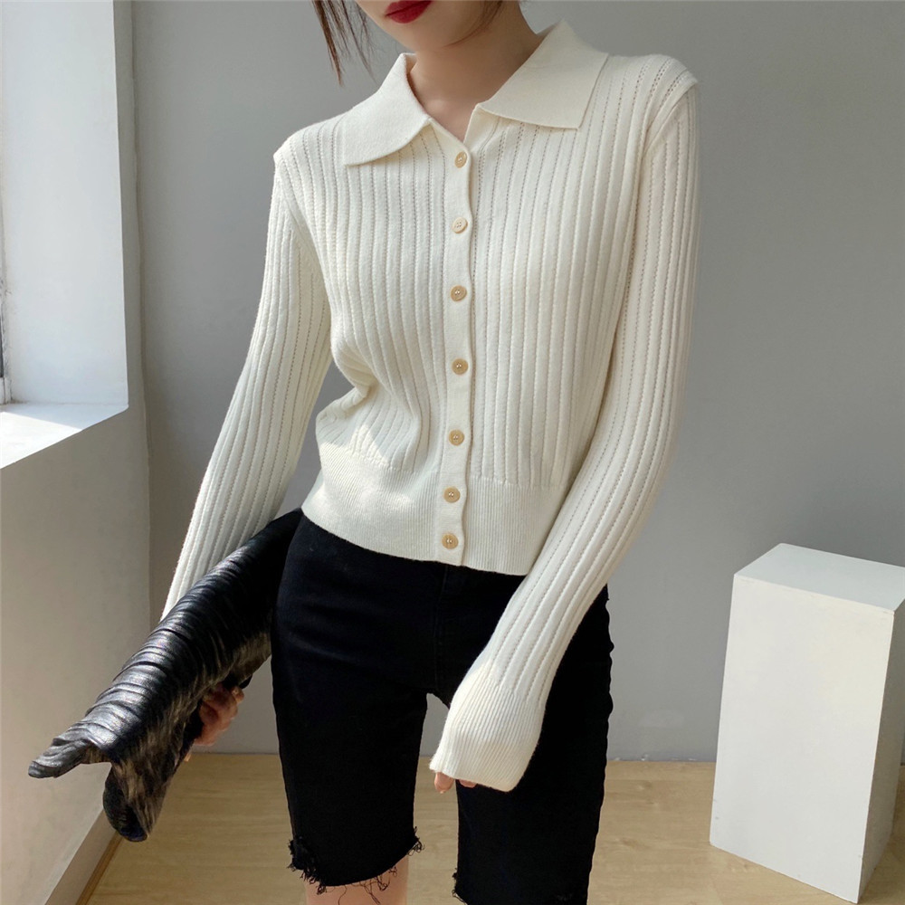 Women Knitted Cardigan Long-sleeved Lapel Sweater Women's Slim Coat C-164 210522