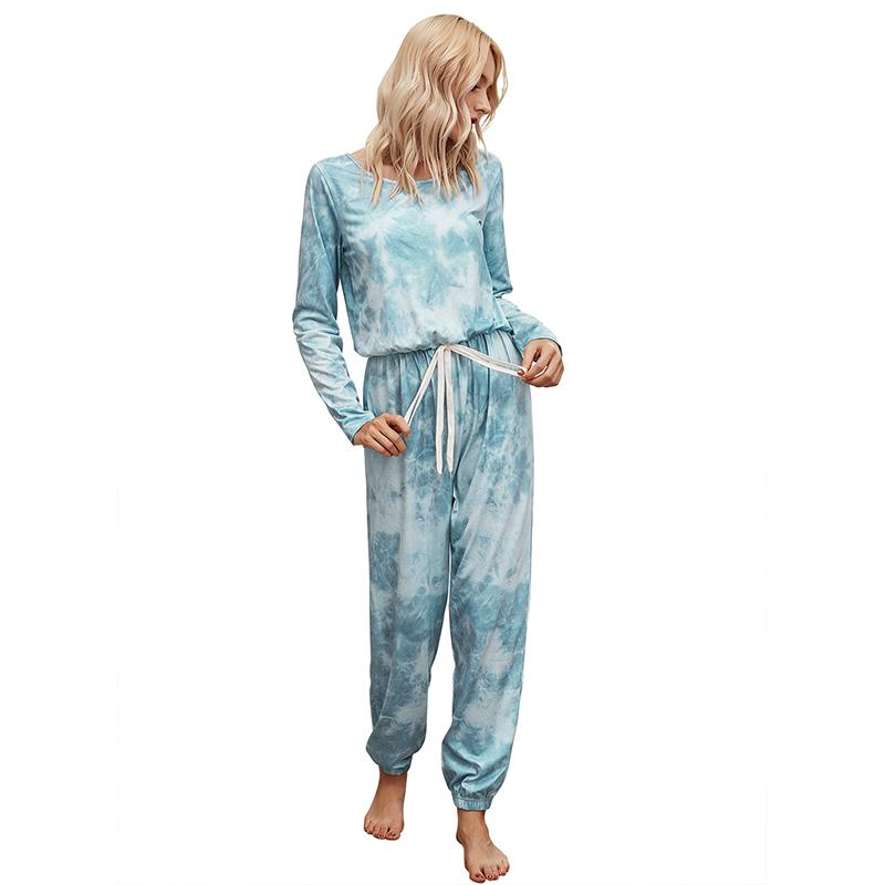 Women's Set 2021 Tie Dye Print Slim Fitted Sweatshirt Top And Long Pants Autumn Sleeve Women Two Piece Outfits Tracksuits