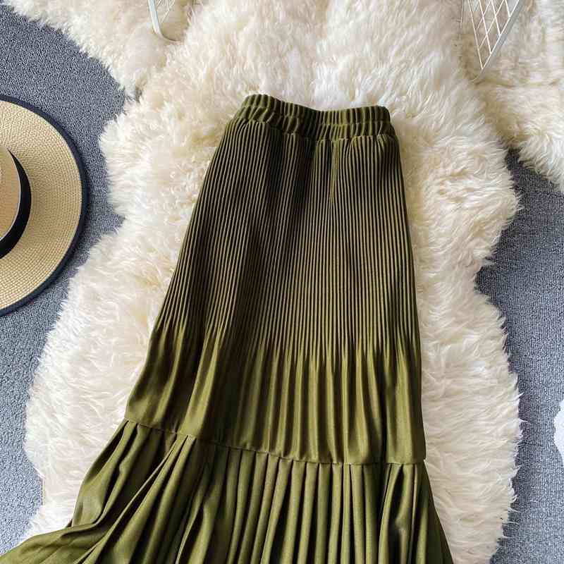 Nomikuma Spring Autumn Korean Women Skirt Causal High Waist Pleated Patchwork Skirts New Fashion Bottom Mujer Faldas 6D760 210427