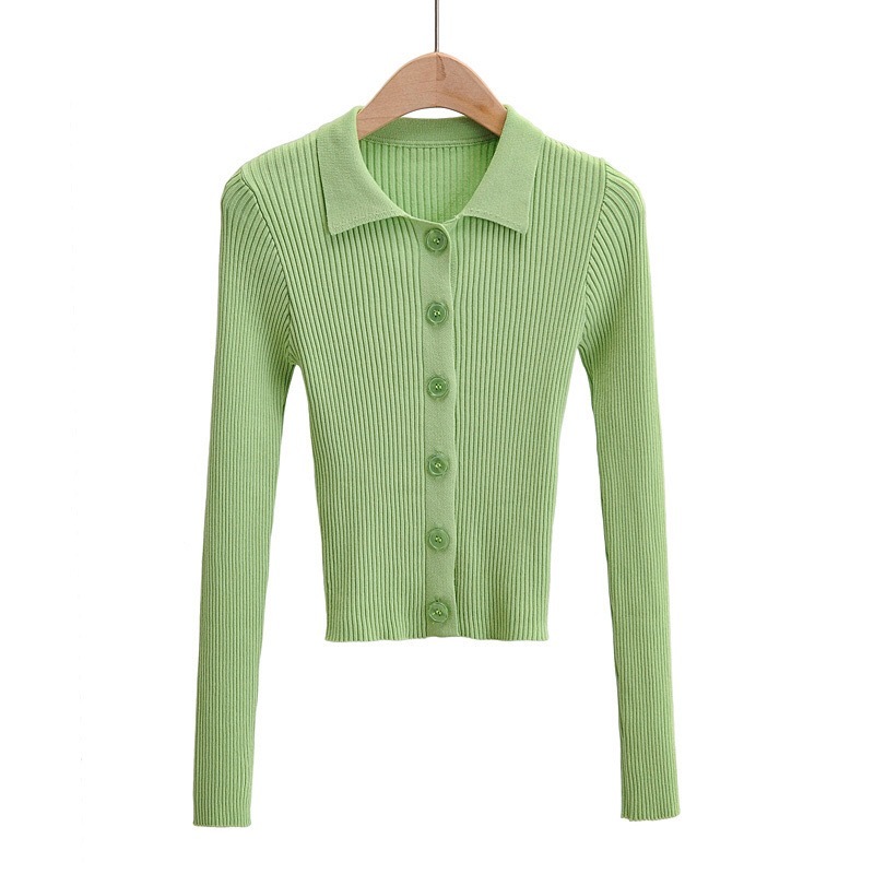 CHIC Retro Knitting Single Breasted Button Lapel Cardigan Sweater Woman Stripe line Long Sleeve Jumper Knitted Knitwear 210429