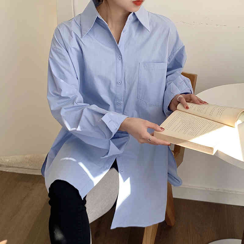 Korean Minimalist Solid Oversize Prom Comfortable All Match Casual Femme Stylish Tops Loose Women Chic Shirts 210421