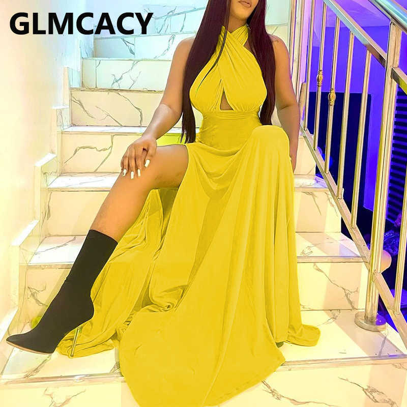 Halter Backless Slit Maxi Dress Elegant Evening Party Long Dress 210702