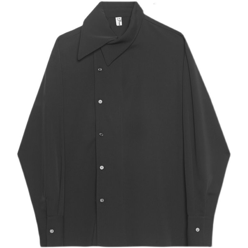 IEFB Niche Korean French Asymmetric Cool Shirt Men's Loose Big Size Black White Solid Color Long Sleeve Tops 9Y7039 210524