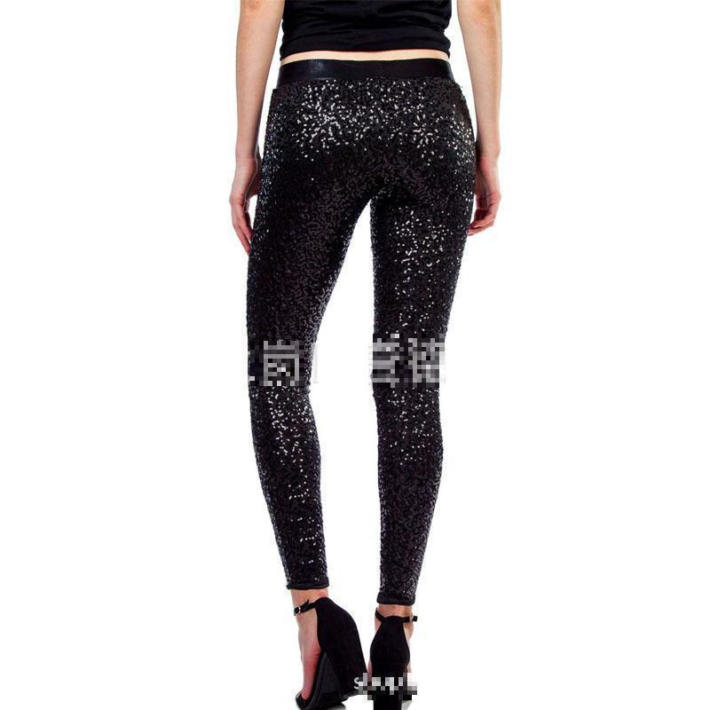 Women Leggings PU Leather Sequins Stitching Fitness Pants High Waist Christmas women's clothing 210513