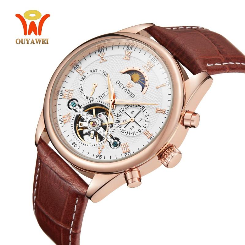 Wristwatches Luxury Gold Automatic Mechanical Men Watch Tourbillon Business Clock Leather Casual Retro Wristwatch Relojes Hombre, Slivery;brown
Wristwatches Luxury Gold Automatic Mechanical Men Watch Tourbillon Business Clock Leather Casual Retro Wristwatch Relojes Hombre, Slivery;brown