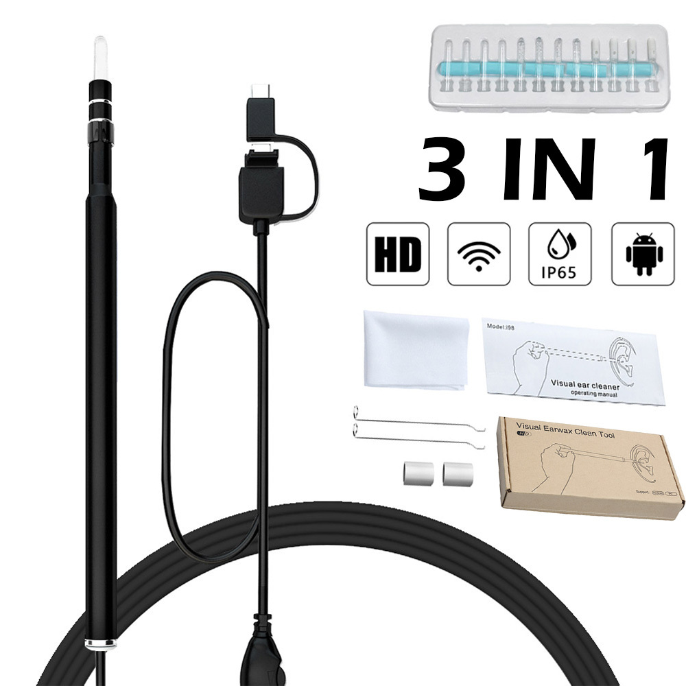HD 1.3MP In-ear Spoon Ear Endoscope Camera for Android Smartphone Visual Ear Pick Otoscope Borescope Tool Health Care 720P