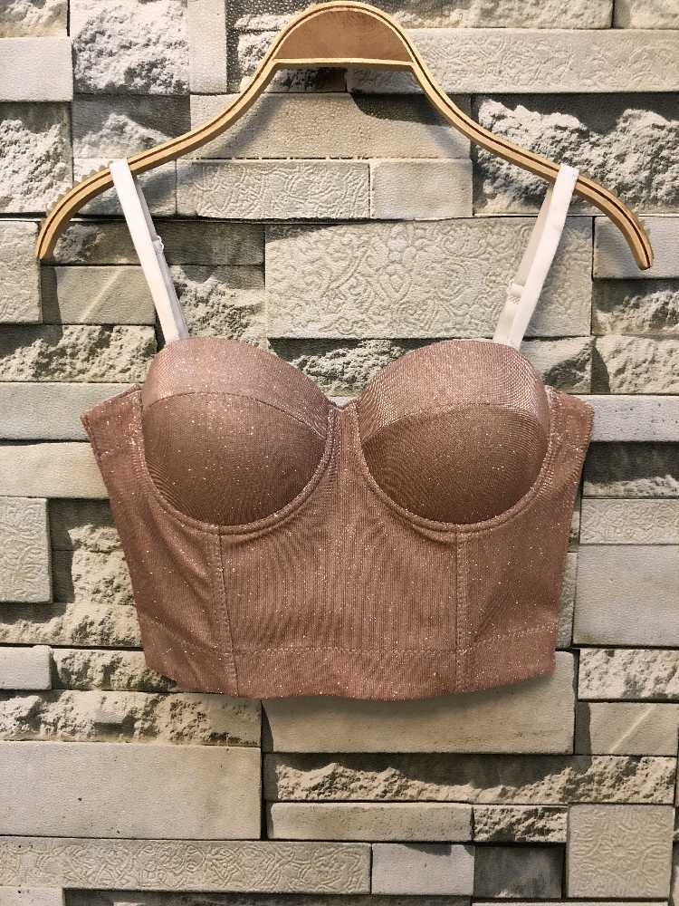 Autumn Winter Golden Slim Sexy Nightclub Slim Dance Performance Vest Size Wrapped Rim Outer Wear Women Bustier Crop Tops J338 210625