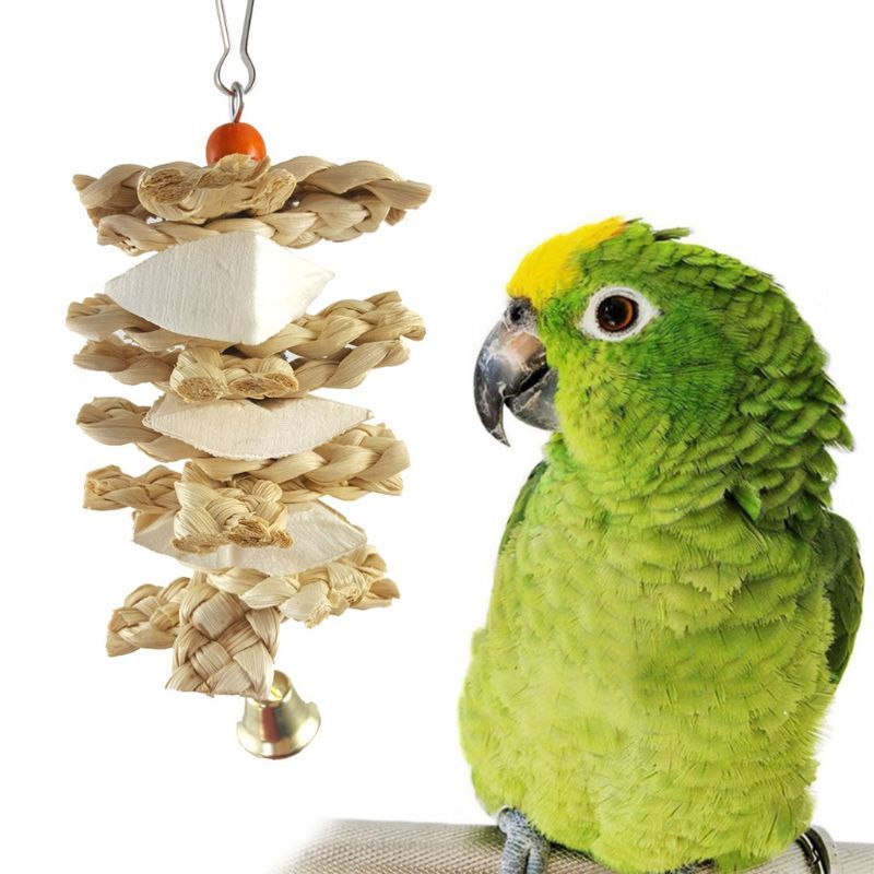 Parrot Bird Natural grass Toys Gum Bite Button Kooi Bel Swing Climb 40JA