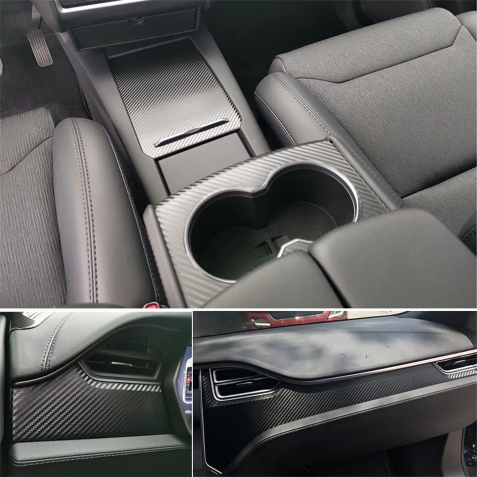 For tesla model 3 model X S Interior Central Control Panel Door Handle Carbon Fiber Stickers Decals Car styling Accessorie