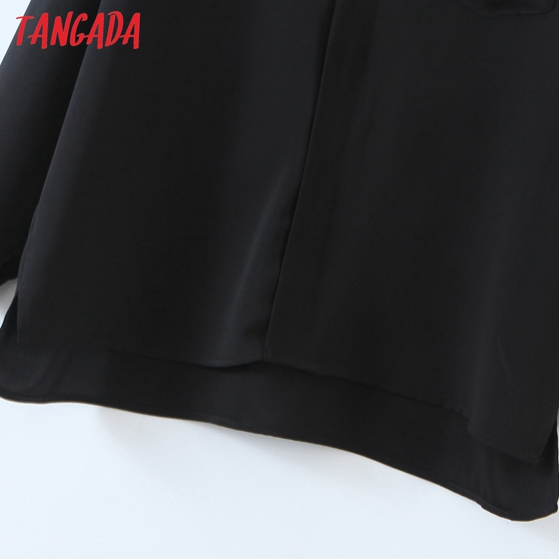 Women Pocket Black Blouse Long Sleeve Chic Female Casual Loose Shirt Blusas Femininas SL527 210416