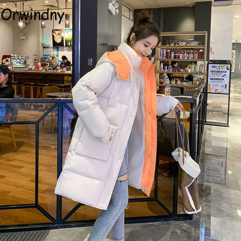 Orwindny Long Winter Coat Women Solid XS-2XL Warm Parkas Female Hooded Padded Clothing Snow Wear Jackets 210819