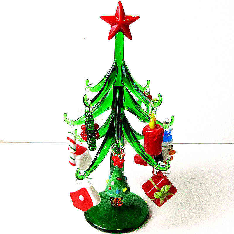 Murano Glass Plant Crafts Figurines Ornaments Home Decor Simulation Christmas Tree Small Sculpture With 12 Pendant Accessories 211108