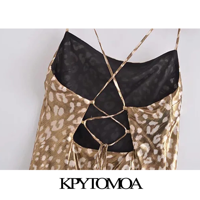 Women Chic Fashion Leopard Print Soft Touch Midi Camisole Dress Backless Thin Straps Female Dresses Mujer 210420