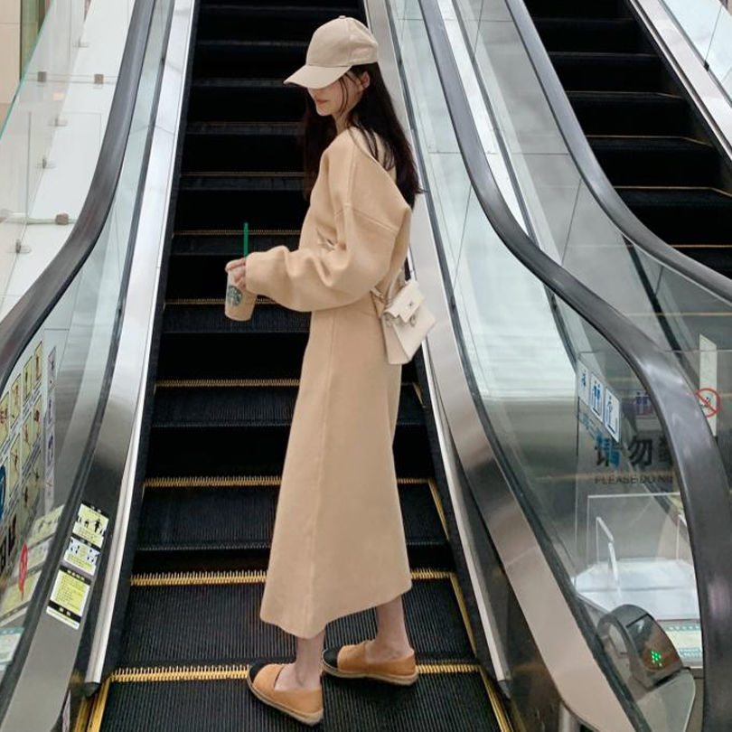 \ Skirts 2 Piece Set Women Knitting Pullover Sweater Casual Loose + Knitted Skirt Autumn Winter Korean Suit 210519