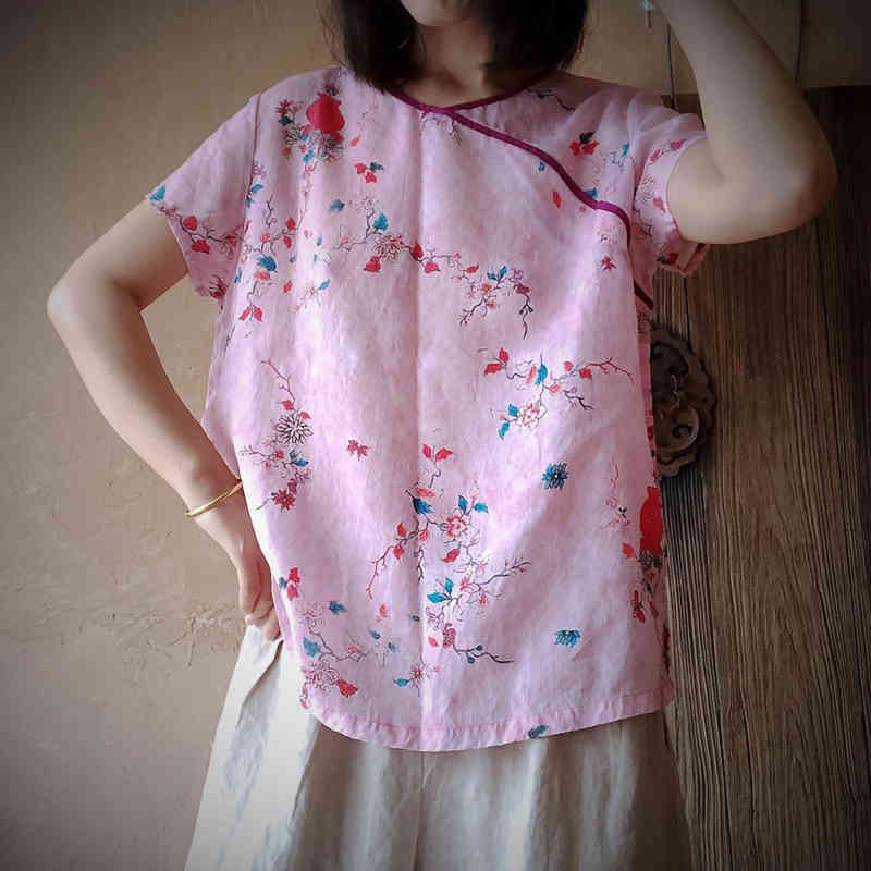 Johnature Summer Print Flower Tops O-Neck Vintage Retro Short Sleeve Linen Women Retro Casual All-match Loose T-Shirt 210521, Pink flower
Johnature Summer Print Flower Tops O-Neck Vintage Retro Short Sleeve Linen Women Retro Casual All-match Loose T-Shirt 210521, Pink flower
