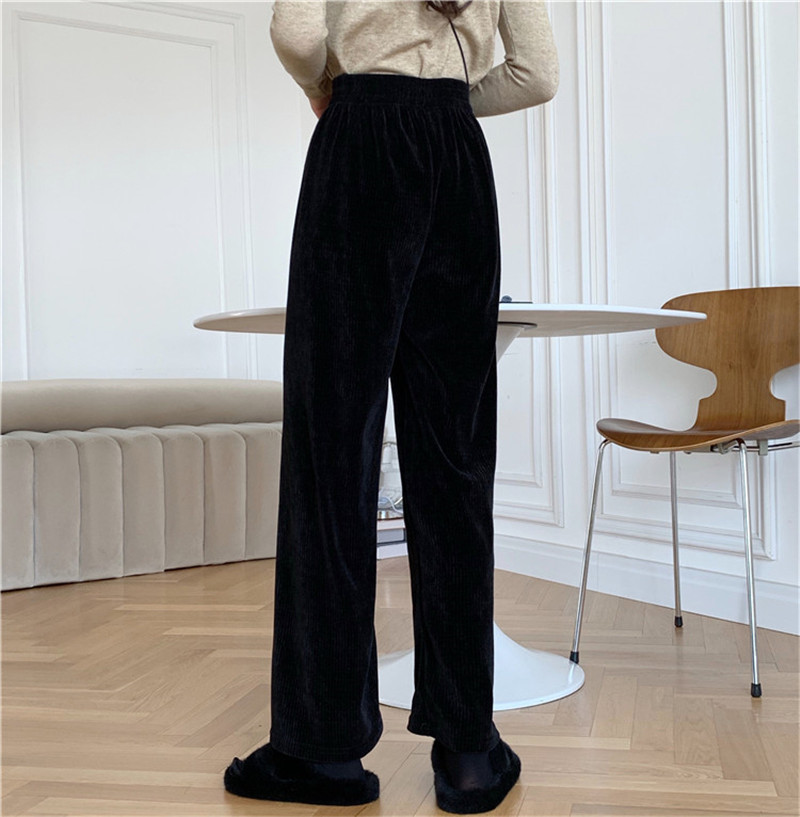 OL Elastic High Waist Wide Leg Corduroy Pants Women Fashion Autumn Winter Bottoms Thick Warm Casual Loose Trousers 210421