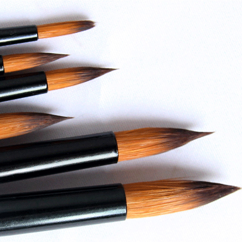 Drawing Art Supplies 6 Pcs Brown Acrylic Oil Watercolour Artist Paint Brushes Set Painting Craft Art Model Paint Nylon Hair