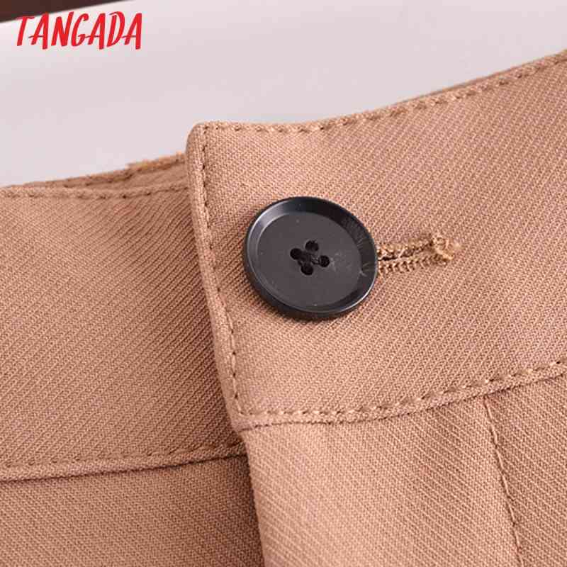 Fashion Women Khaki Suit Trousers Pockets Buttons Office Lady Pants Pantalon 3H269 210416