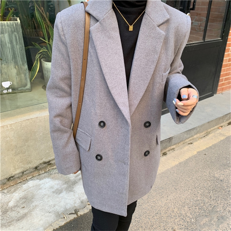 OL Notched Minimalist Quilted Thick Woolen Blazer Suit Jacket Autumn Winter Tops Women Blazers Loose Casual Overcoat 210421