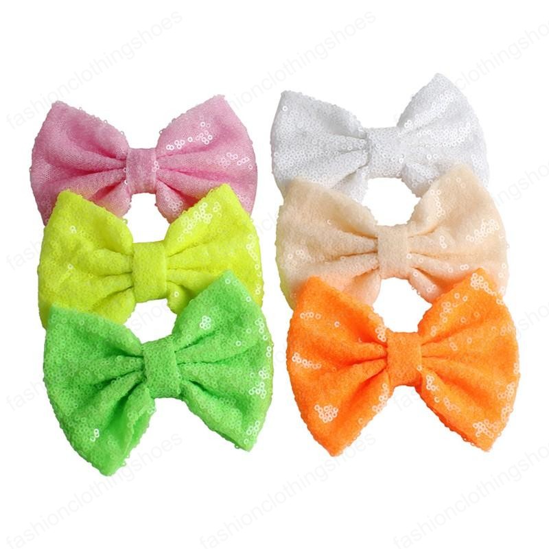 Party Hair Bows Clips Bling Sparkly Glitter Sequins Big 5" HairBows Alligator HairClips Nylon Mesh Ribbon Bowknot Hairpins for Baby Girls Kids Ch