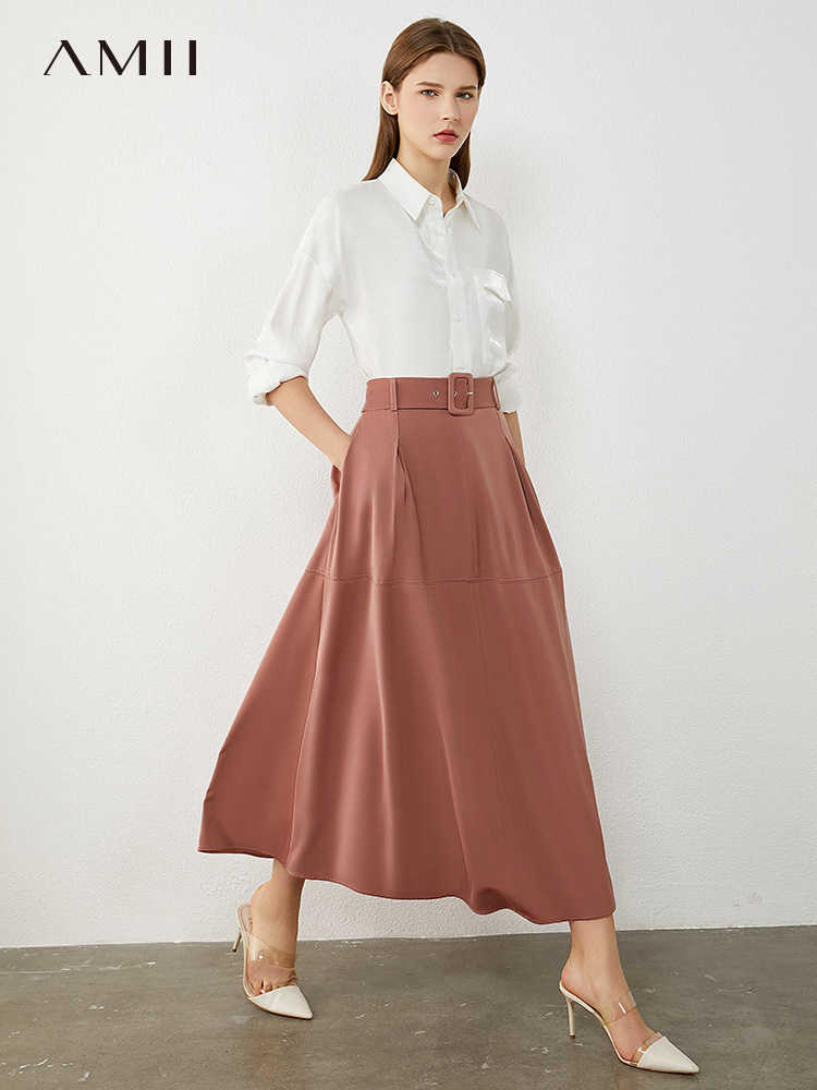 Minimalism Autumn Winter Fashion Women's Skirt Causal Solid Aline Calf-length Female Temperament Women 12040392 210527