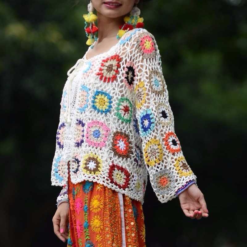 Hollow crochet sweater jacket spring and autumn fashion women's loose ethnic style cardigan casual 210914