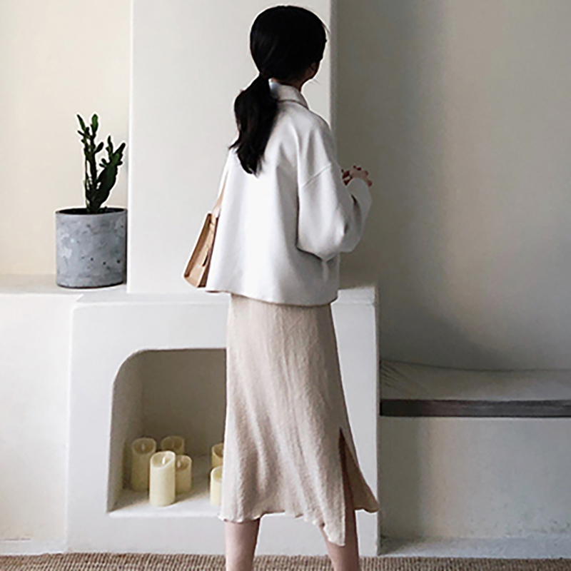 Solid Elegant Blend Coat Women Autumn Spring Turn Down Collar Batwing Long Sleeve Fashion Jacket Pockets Woolen Casual Outwear 210515