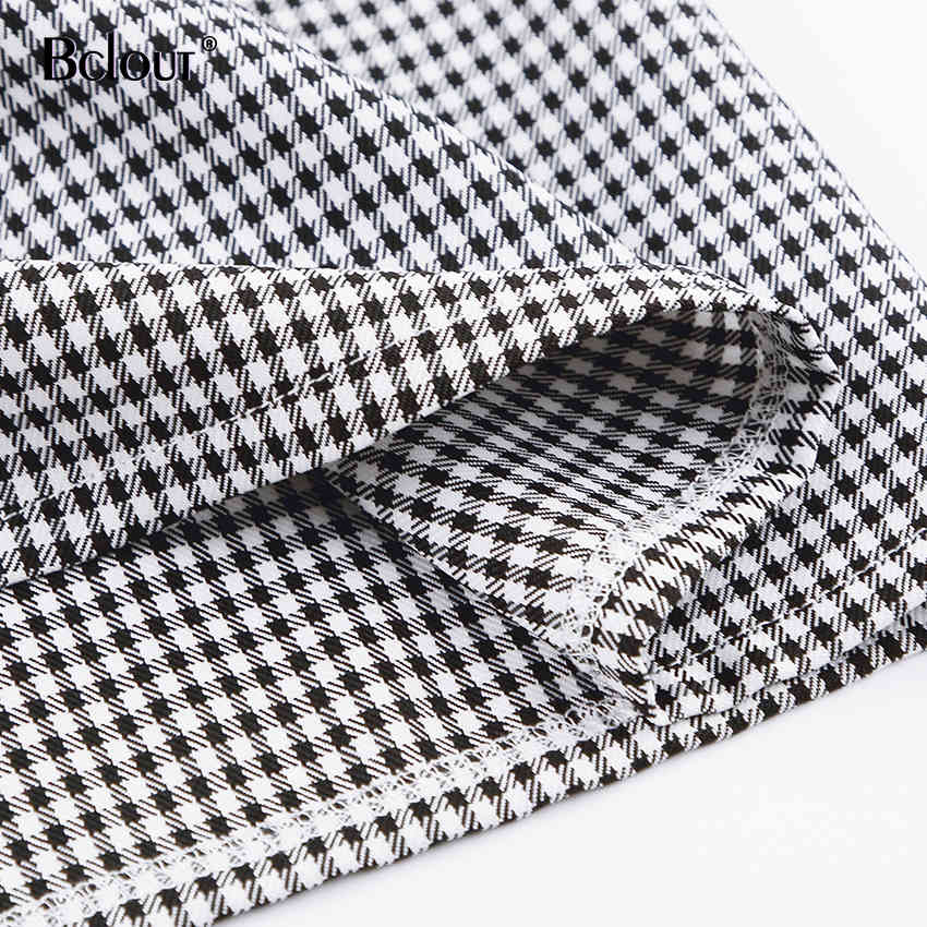 Bclout Black White Plaid Dress Vintage Puff Sleeve Mini Dress Woman Autumn Square Collar Casual Lady Vestido Zipper Sexy 210409