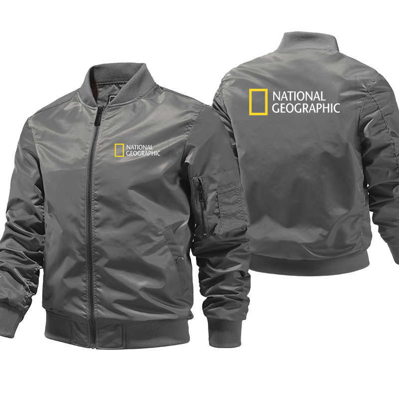 National Geographic Bomber Jacket Men Casual Windbreaker Zipper Jacket Men Pilot Air Thick Pilot Jacket Fashion Motorcycle Coat 211009