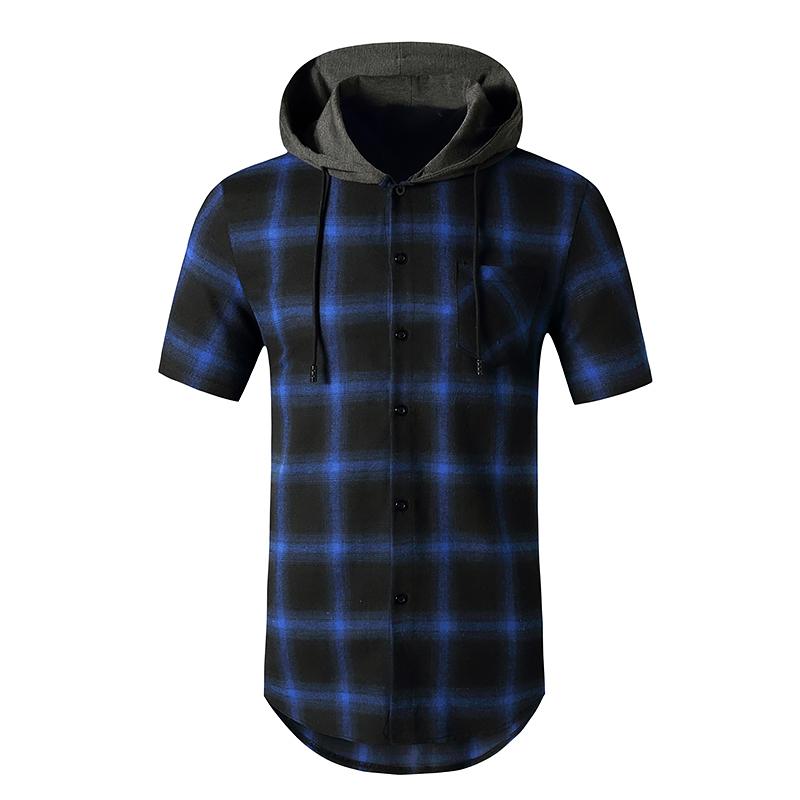Men's Casual Shirts Mens Short Sleeve Hoodie Plaid Classic Flannel Shirt Hipster Harajuku Men Hip Hop Streetwear Male Chemise