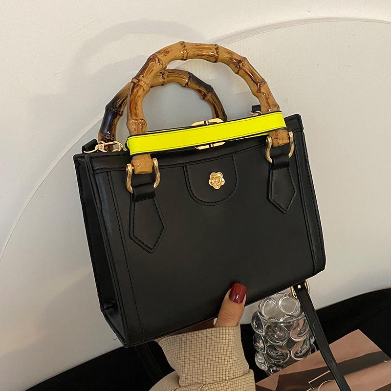 Evening Bags Vintage Square Crossbody Bag 2021 PU Leather Bamboo Handle Women's Designer Handbag Shoulder Messenger