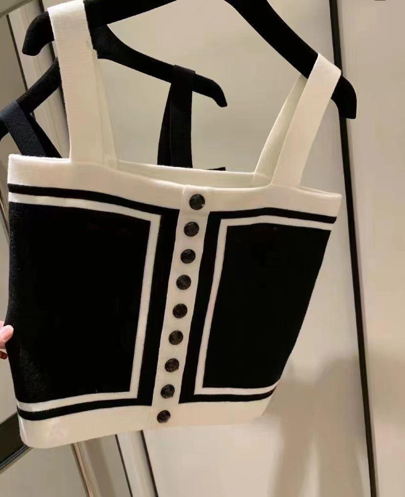 Women'sKnited Tank Tops Crop Top Summer With Button Letter Tanks Camis Female Solid Elastic knit Slim Sleeveless Tops Workout Vest