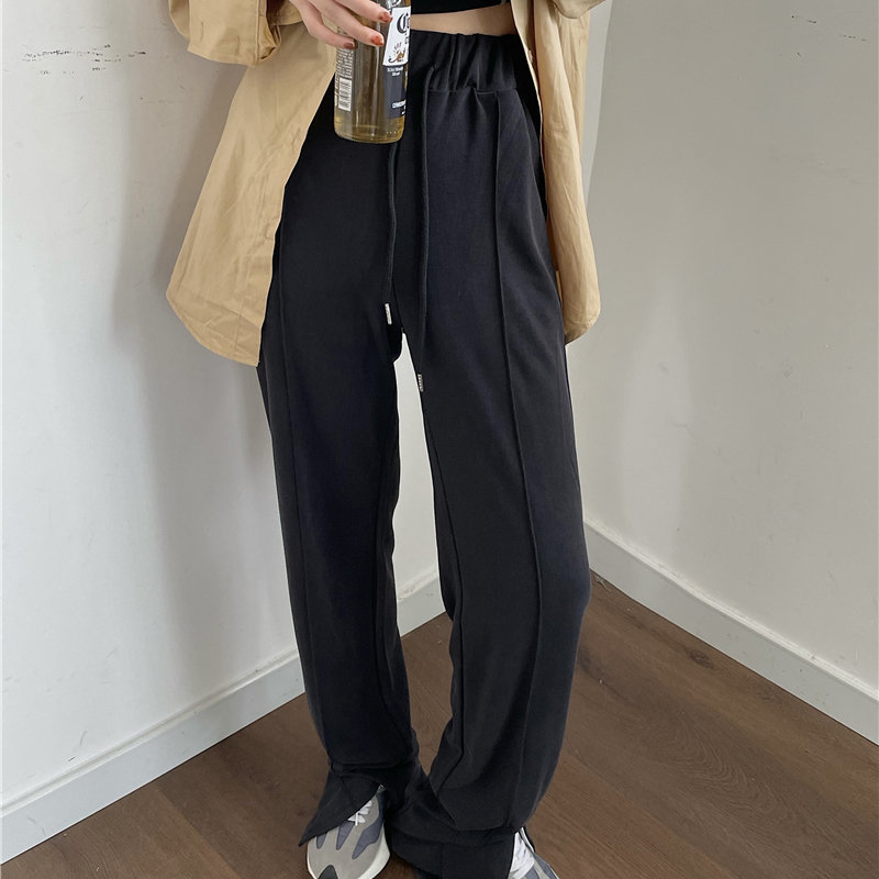 Solid Loose Elastic Sports All Match Split Trousers Girls Summer Casual High Waist Straight Femme Chic Pants 210421