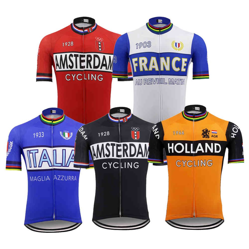 Retro Cycling jersey Men Short sleeve pro team Bike jersey Ciclismo Red Black Blue Orange White cycling clothing MTB X0503
Retro Cycling jersey Men Short sleeve pro team Bike jersey Ciclismo Red Black Blue Orange White cycling clothing MTB X0503