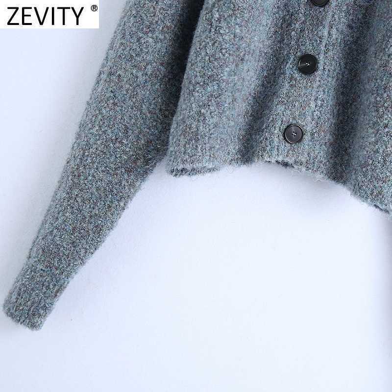 Zevity Women Simply Round Collar Single Breasted Short Knitting Sweater Femme Chic Basic Casual Slim Cardigan Coat Tops S481 210603