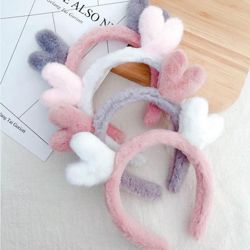 Cute Sweet Love Headband Korean Style Plush Hit Color Head Hoop Girls Autumn Winter Furry Headwear Hair Accessories
