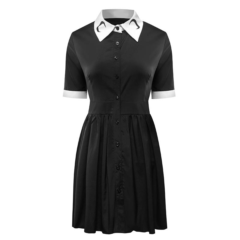 Plus Size Black Harajuku Dresses Women Moon Short Sleeve Crescent Print Collar Vintage Dress For Gothic Girl 3XL 4XL 5XL Casual