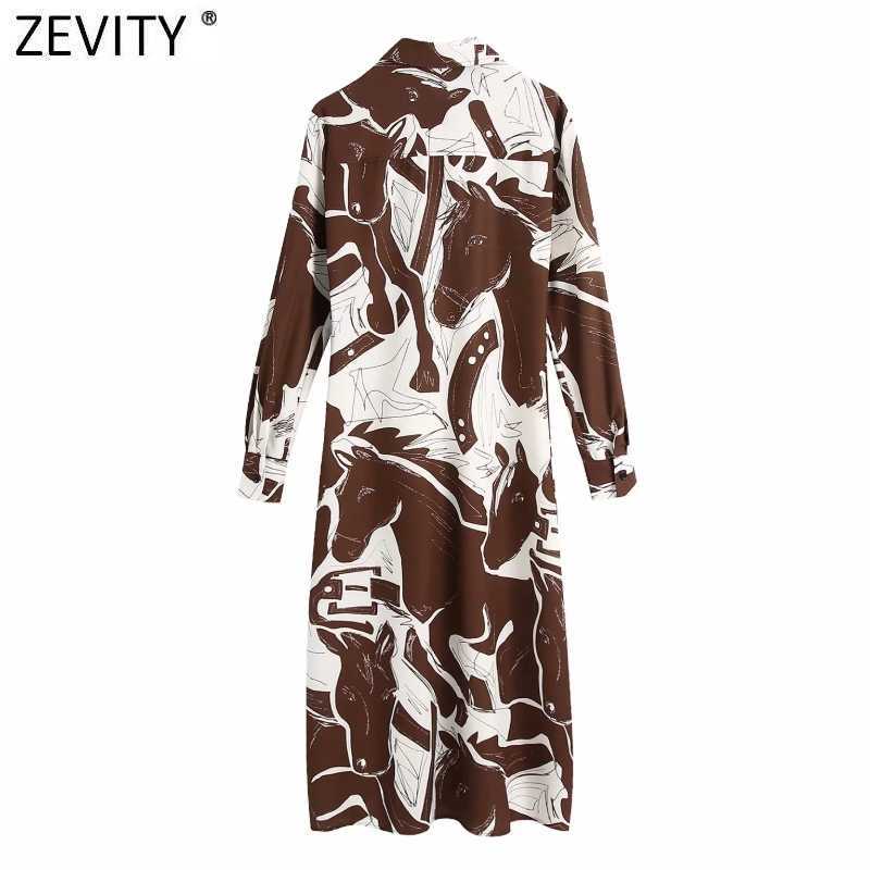 ZEVITY women vintage contrast color graffiti print shirt dress office lady long sleeve kimono vestido chic casual dresses DS4478 210603