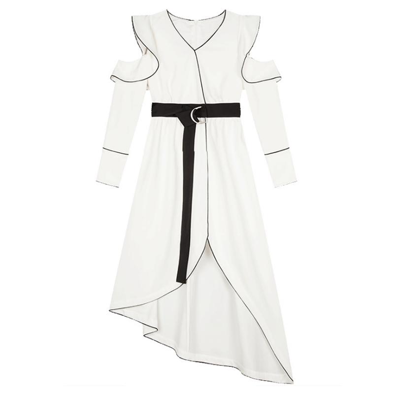 Casual Dresses Black Trims Asymmetrical White Ruffle Dress Women' Party V Neck Hollow Out Buckle Belted Long Sleeve Winter Maxi
Casual Dresses Black Trims Asymmetrical White Ruffle Dress Women' Party V Neck Hollow Out Buckle Belted Long Sleeve Winter Maxi