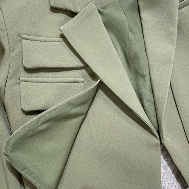 DEAT Women High Waist Short Suit Coat Suspender Mini Dress Solid Color Two Piece Set Fashion Spring Summer 11B132 210709