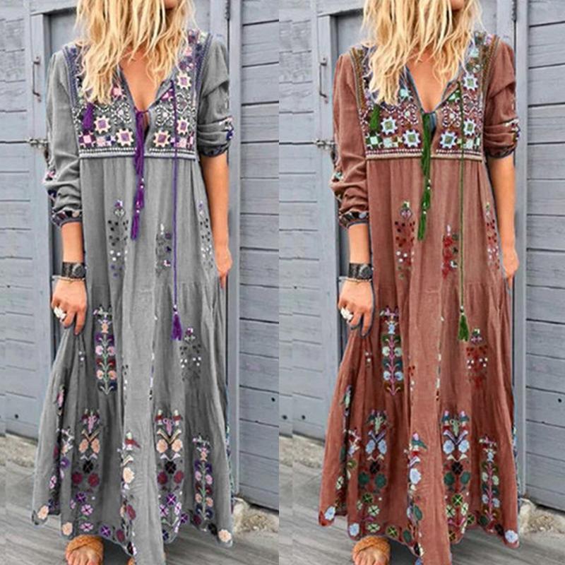 Casual Dresses 2021 Causal Long Sleeve Vintage Floral Print Dress Women Maxi Sundress Linen Summer Female Ethnic V-neck Tassel, Blue
Casual Dresses 2021 Causal Long Sleeve Vintage Floral Print Dress Women Maxi Sundress Linen Summer Female Ethnic V-neck Tassel, Blue