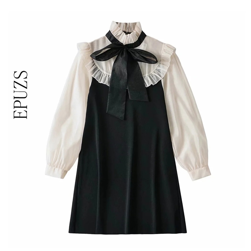 vintage elegant ruffle bow mini dress women sweet long sleeve party dresses casual sexy korean vestidos 210521, Black
vintage elegant ruffle bow mini dress women sweet long sleeve party dresses casual sexy korean vestidos 210521, Black