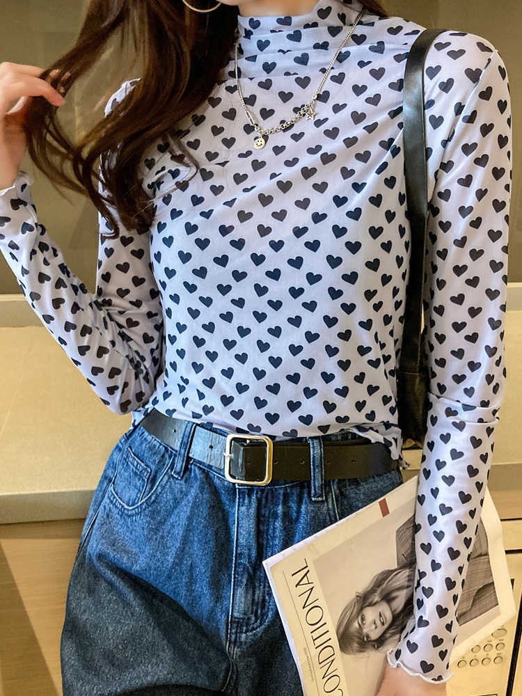 Korean Fashion Mesh Woman Tshirts Solid Office Lady Long Sleeve Summer Tops for Women Plus Size XXXL Womens Sexy 210531