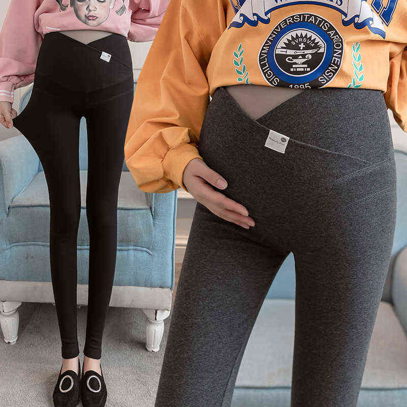 801# Across V Low Waist Belly Cotton Maternity Legging Spring Casual Skinny Pants Clothes for Pregnant Women Autumn Pregnancy 220110
