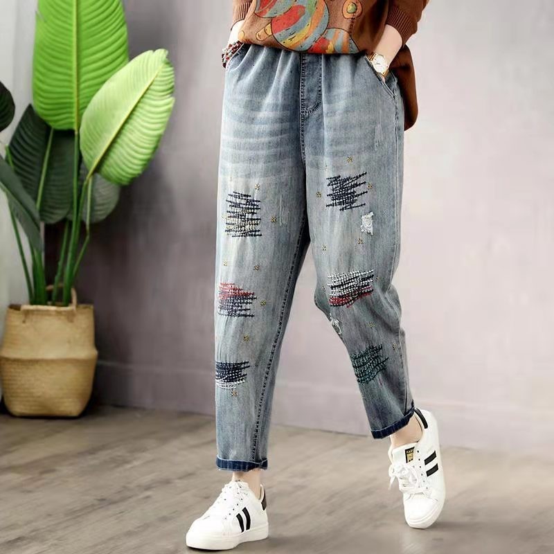 Women's Jeans Arrival Summer Arts Style Women Loose Casual Elastic Waist Ankle-length Pants Cotton Denim Embroidery Harem W216 9JG, Light blue
Women's Jeans Arrival Summer Arts Style Women Loose Casual Elastic Waist Ankle-length Pants Cotton Denim Embroidery Harem W216 9JG, Light blue