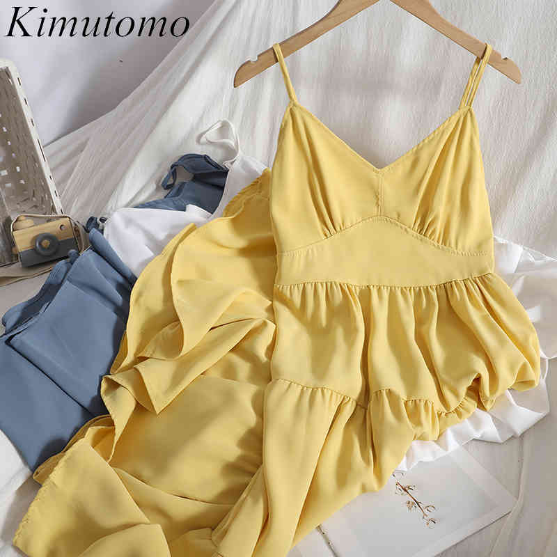 Kimutomo Sweet Girl Spaghetti Strap Dresses Spring Summer Fashion Female V-neck Slim Ruffles Solid All-matching Vestido 210521, Blue
Kimutomo Sweet Girl Spaghetti Strap Dresses Spring Summer Fashion Female V-neck Slim Ruffles Solid All-matching Vestido 210521, Blue