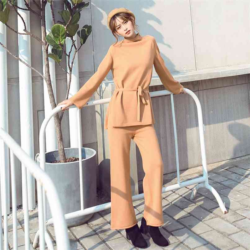 Knitting Female Sweater Suit For Women Two piece set Solid Pullover Half Turtleneck Long Sleeve Bandage Top Wide leg Pants 210602, Picture color
Knitting Female Sweater Suit For Women Two piece set Solid Pullover Half Turtleneck Long Sleeve Bandage Top Wide leg Pants 210602, Picture color
