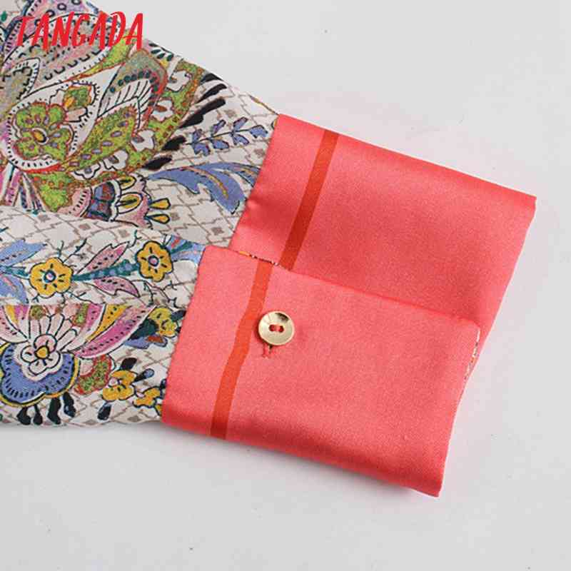 Women Retro Flowers Print Chiffon Shirt Blouse Long Sleeve Chic Female Tops 5Z82 210416